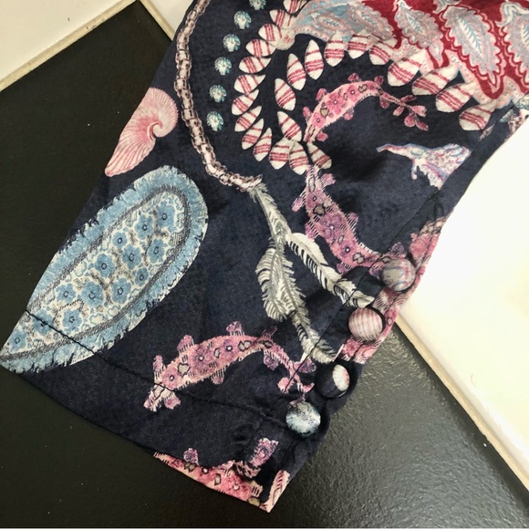 Thurley Crown Of Thornes Silk Blouse Paisley Pearl Beads Lavender Baby Blue US10 - Picture 8 of 14